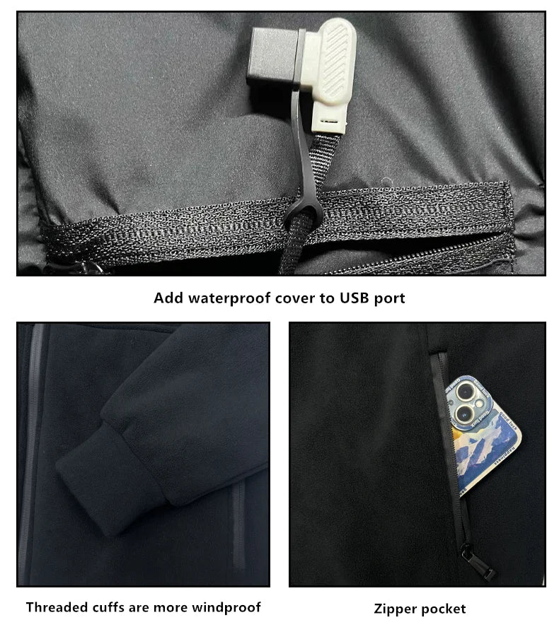 Veste Chauffante Homme 8 Zones – Polaire Épais, Hiver