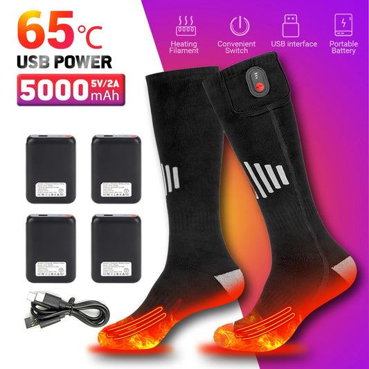 Chaussettes Chauffantes 5000mAh – Unisex, 3 Niveaux de Chaleur